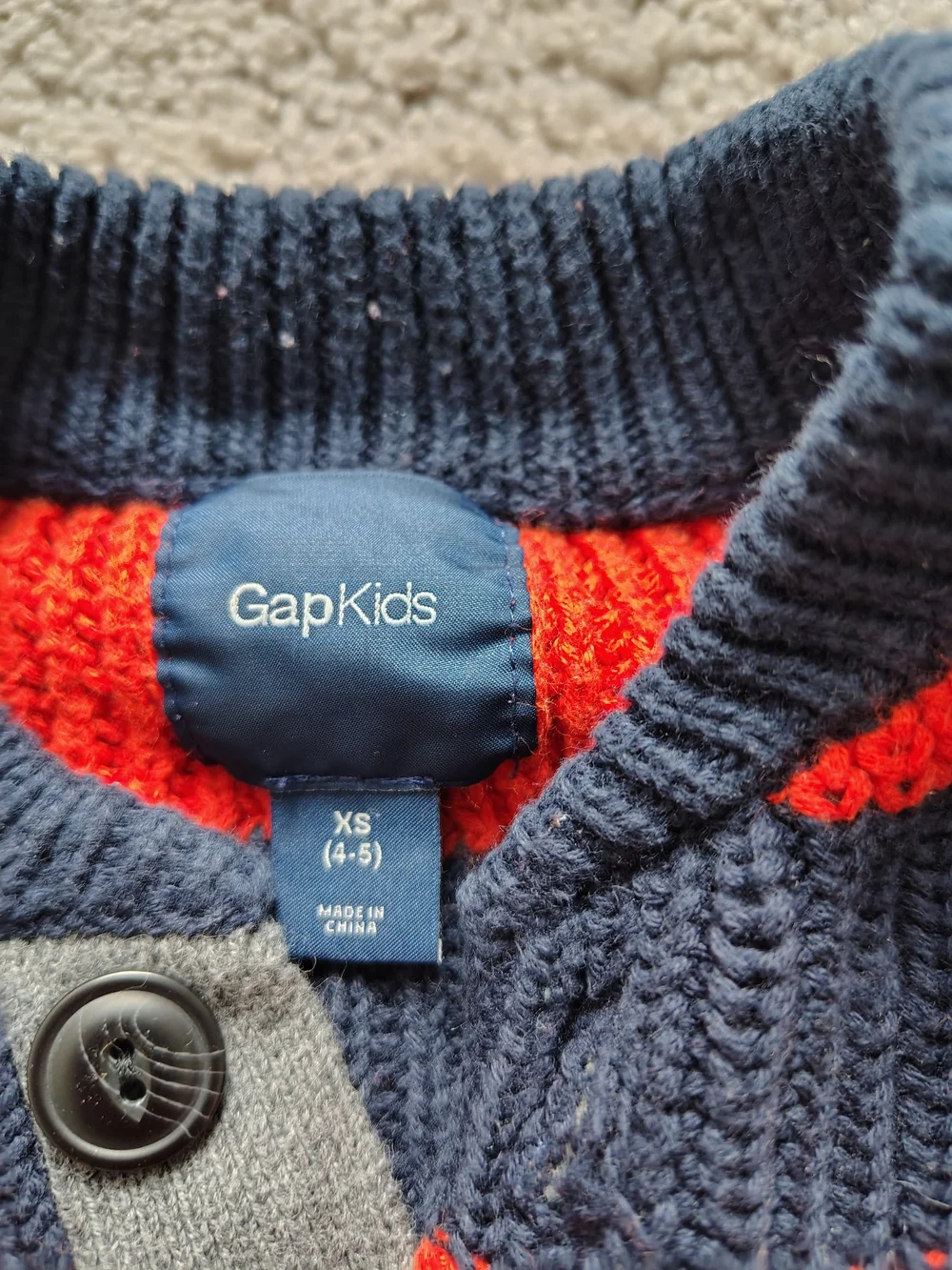 GAP Kids Orange & Navy Cotton Knit Rugby Crew Sweater, Sz XS (4/5)